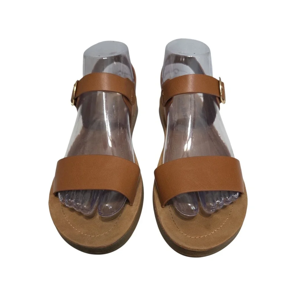 Solanz Plenty Womens‎ Tan Brown Ankle Strap Flat Sandals Size 7.5M